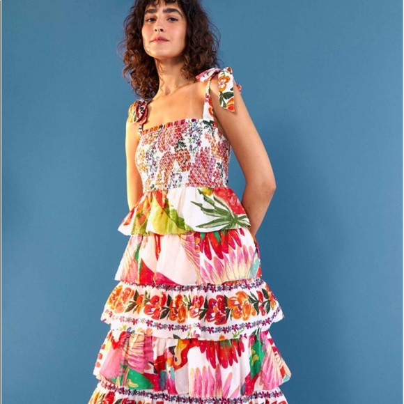 Farm Rio Mixed Prints Layered Tiered Floral Dress - Picture 2 of 12